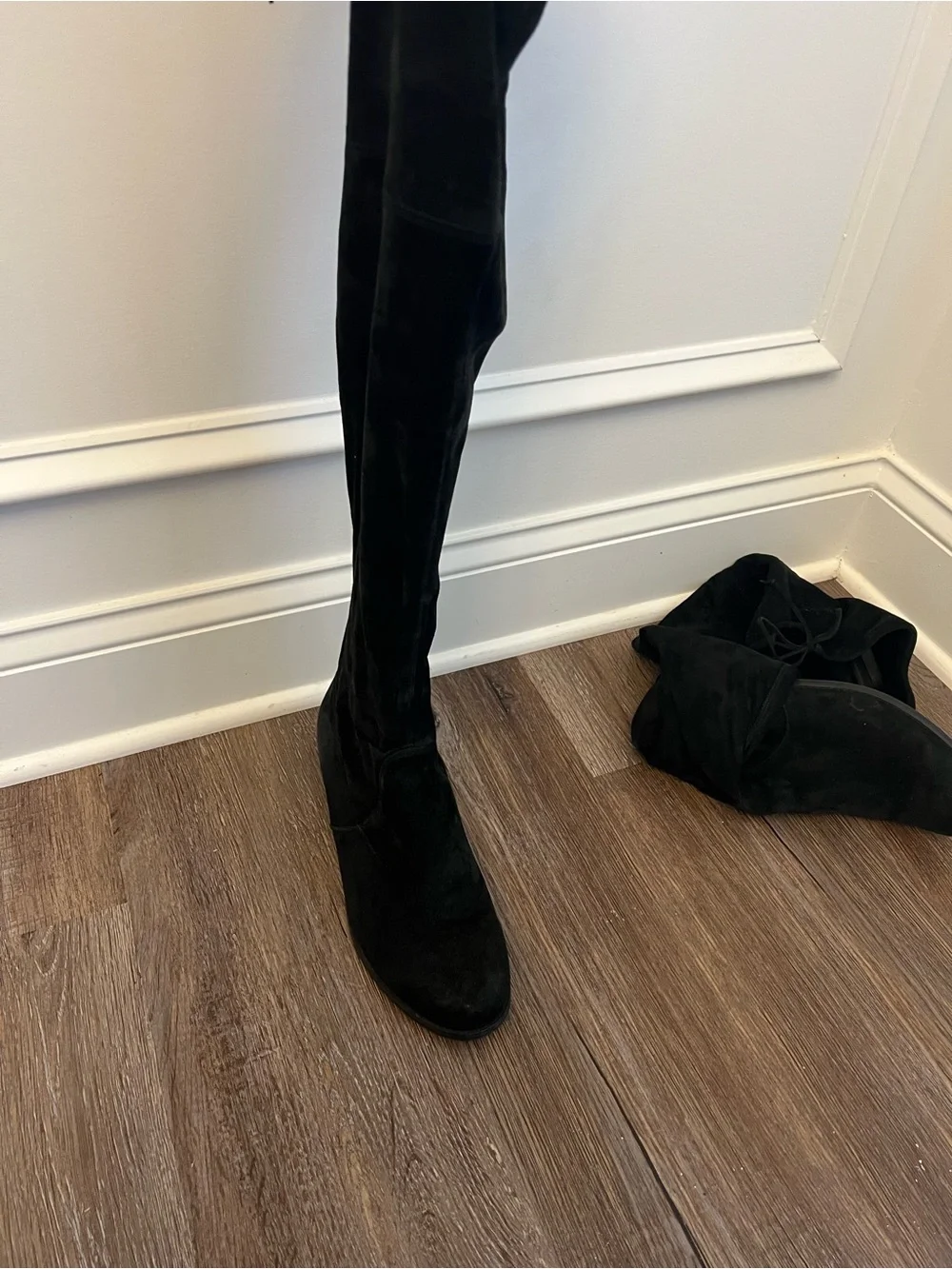 Stuart Weitzman Black Over-the-Knee Suede Riding Boots